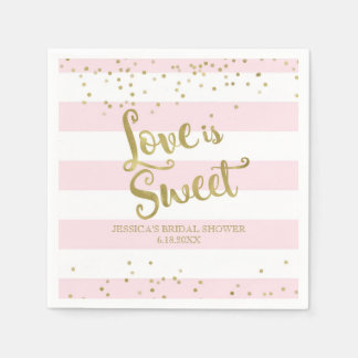 Faux Gold Folie Roze Strepen Liefde is Sweet Showe Servetten