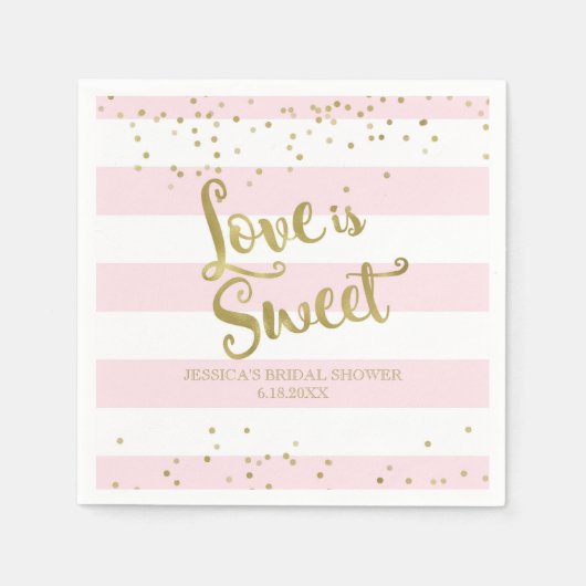 Faux Gold Folie Roze Strepen Liefde is Sweet Showe Servetten (Voorkant)