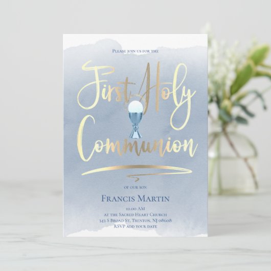 FAUX Gold folie script | Eerste mededeling Kaart (Staand voorkant)