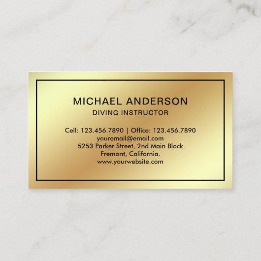 Faux Gold Folie Scuba Duikinstructeur Visitekaartje (Achterkant)