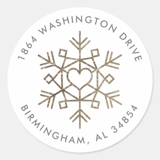 Faux Gold Folie Sneeuwvlokken Retouradres Label (Voorkant)