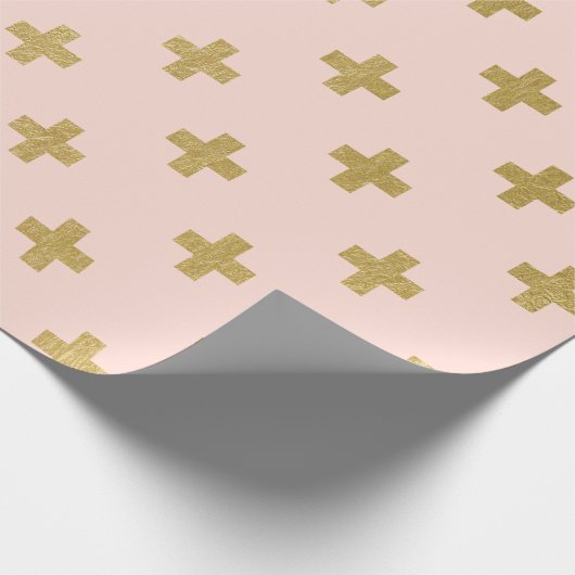 Faux Gold Folie Swiss Cross Pattern Cadeaupapier (Hoek)