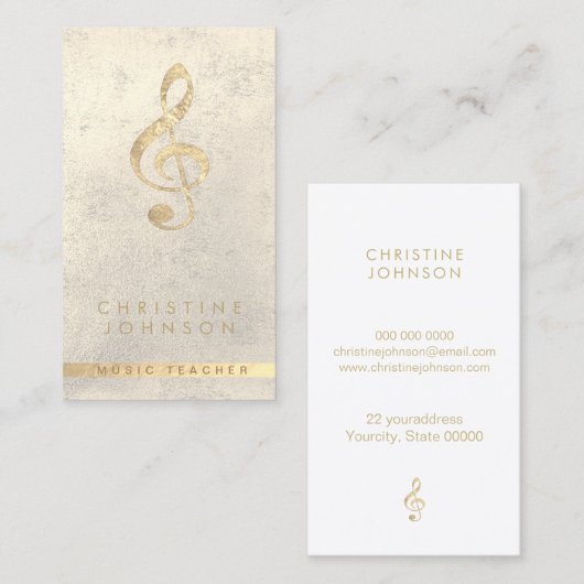 Faux Gold folie Treble Clef Muziekleraar Visitekaartje (Voorkant / Achterkant)