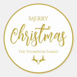 Faux-Gold folie Vrolijk Kerstfeest| Familienaam Ronde Sticker