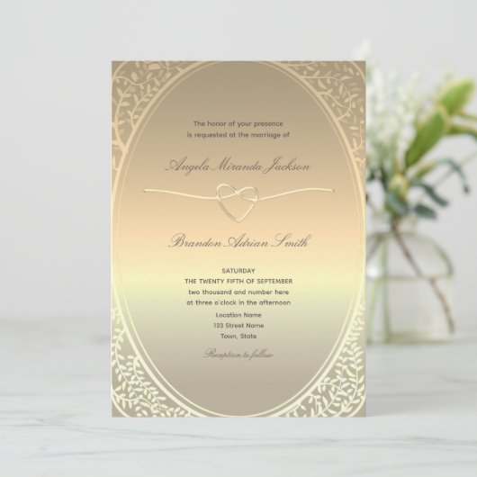 Faux Gold Folie Wedding Uitnodiging met QR-code (Staand voorkant)