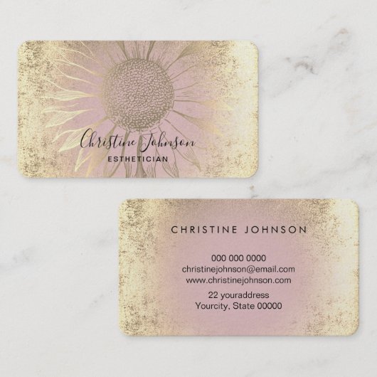 faux gold folie zonnebloem roze visitekaartje (Voorkant / Achterkant)