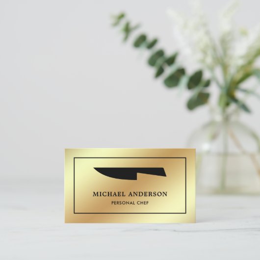 Faux Gold Folie Zwart Keukenmes Persoonlijke Chef Visitekaartje (Staand voorkant)