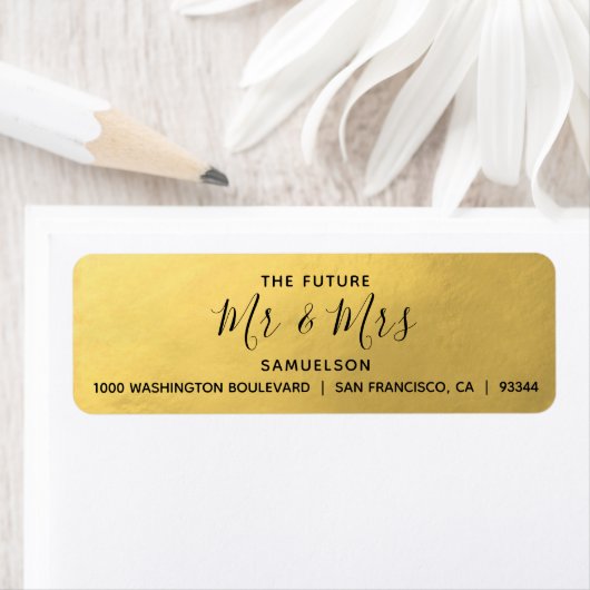 Faux Gold Folie Zwart Toekomst Mr & Mrs Bruiloft Etiket (Insitu)