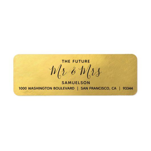 Faux Gold Folie Zwart Toekomst Mr & Mrs Bruiloft Etiket (Voorkant)