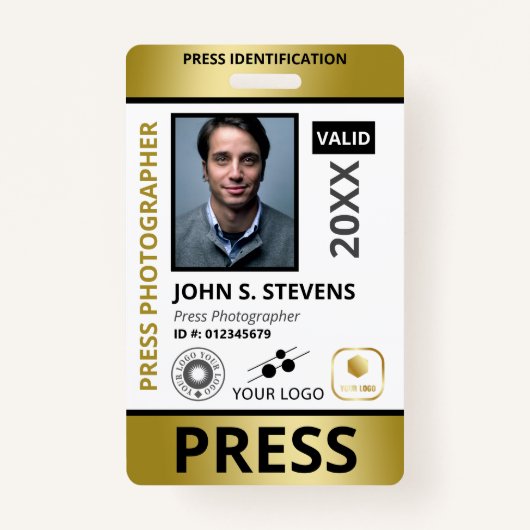 Faux Gold Foto & Drie Logo Press ID Badge (Voorkant)