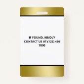 Faux Gold Foto & Drie Logo Press ID Badge (Achterkant)