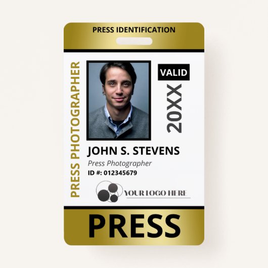 Faux Gold Foto & Logo Press ID Badge (Voorkant)