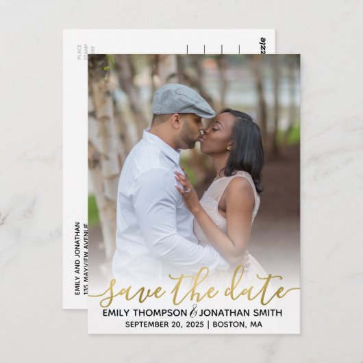 Faux Gold Fotobehang Bewaar de datum Briefkaart (Voorkant / Achterkant)