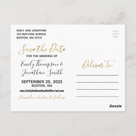 Faux Gold Fotobehang Bewaar de datum Briefkaart (Achterkant)