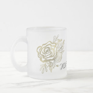 Faux Gold French Roos Floral Matglas Koffiemok