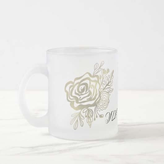 Faux Gold French Roos Floral Matglas Koffiemok (Links)