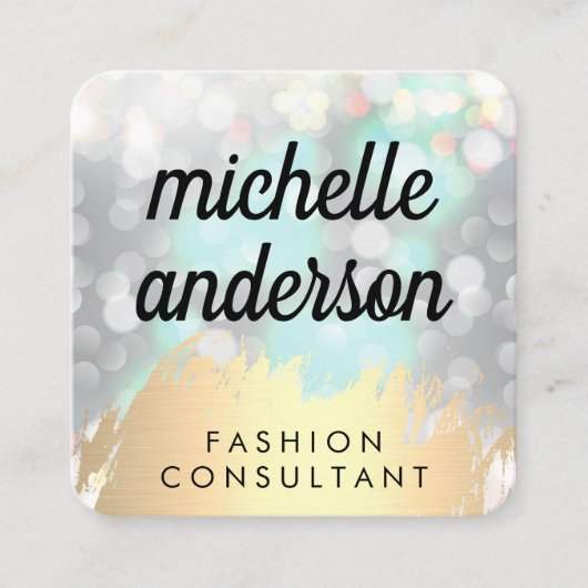 Faux Gold geborsteld met Boke Glitter Vierkante Visitekaartje (Voorkant)