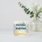Faux Gold geborsteld met Boke Glitter Vierkante Visitekaartje (Staand voorkant)