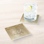 Faux Gold geborsteld metaal Glitter Print Monogram Glazen Onderzetter (Schuin)