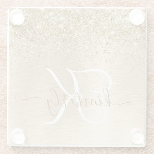 Faux Gold geborsteld metaal Glitter Print Monogram Glazen Onderzetter (Achterkant)