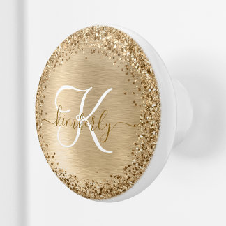 Faux Gold geborsteld metaal Glitter Print Monogram Keramische Knop