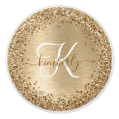 Faux Gold geborsteld metaal Glitter Print Monogram Keramische Knop (Voorkant)