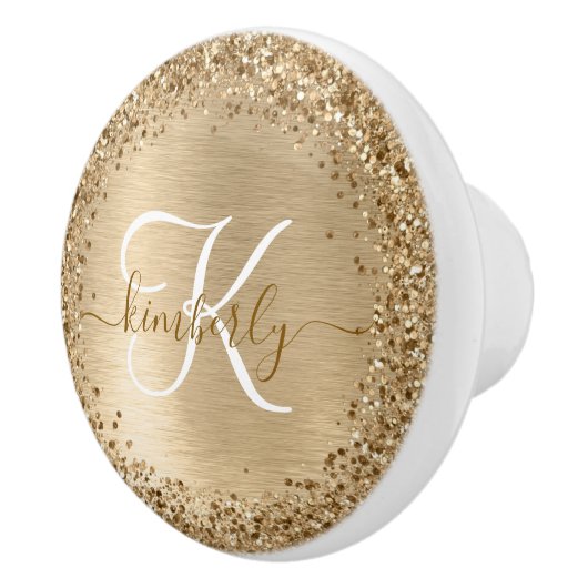 Faux Gold geborsteld metaal Glitter Print Monogram Keramische Knop (Rechts)