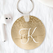 Faux Gold geborsteld metaal Glitter Print Monogram Sleutelhanger