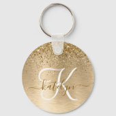Faux Gold geborsteld metaal Glitter Print Monogram Sleutelhanger (Voorkant)