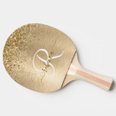 Faux Gold geborsteld metaal Glitter Print Monogram Tafeltennisbatje (Zijkant)
