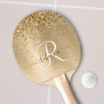 Faux Gold geborsteld metaal Glitter Print Monogram Tafeltennisbatje<br><div class="desc">Pas dit trendy kikkerpingpongpedelontwerp met  gouden mousserende glitter op een gouden geborstelde metalen achtergrond eenvoudig aan.</div>