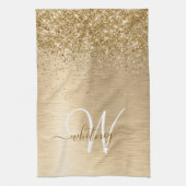 Faux Gold geborsteld metaal Glitter Print Monogram Theedoek (Verticaal)
