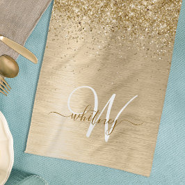 Faux Gold geborsteld metaal Glitter Print Monogram Theedoek