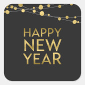 Faux Gold Gelukkig Nieuwjaar Lichten Vierkante Sticker (Voorkant)