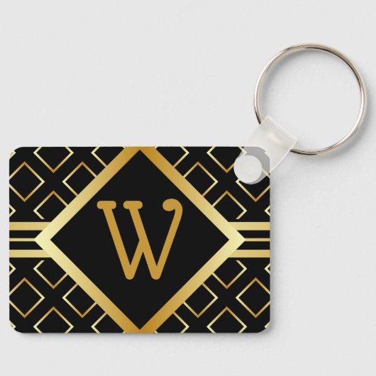 FAUX Gold Geometric INITIAL only Pattern on BLACK Sleutelhanger (Voorkant)