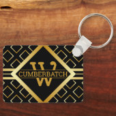 FAUX Gold Geometric MONOGRAM Pattern on BLACK Sleutelhanger (Voorkant)