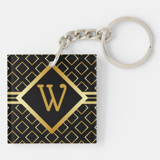FAUX Gold Geometric Pattern  INITIAL only on BLACK Sleutelhanger (Achterkant)