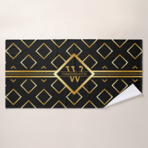 FAUX Gold Geometric Pattern met Monogram op BLACK