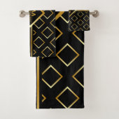 FAUX Gold Geometric Pattern met Monogram op BLACK Bad Handdoek (Insitu)