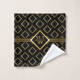 FAUX Gold Geometric Pattern met Monogram op BLACK Bad Handdoek
