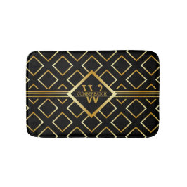 FAUX Gold Geometric Pattern met Monogram op BLACK Badmat
