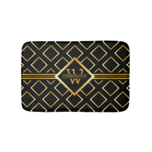 FAUX Gold Geometric Pattern met Monogram op BLACK Badmat