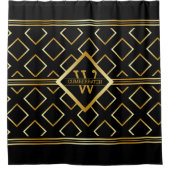 FAUX Gold Geometric Pattern met Monogram op BLACK Douchegordijn (Voorkant)