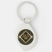 FAUX Gold Geometric Pattern MONOGRAM on BLACK Sleutelhanger (Voorkant)