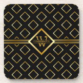 FAUX Gold Geometric Pattern with Monogram on BLACK Bier Onderzetter (Voorkant)