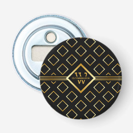 FAUX Gold Geometric Pattern with Monogram on BLACK Button Flesopener