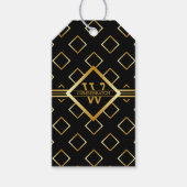 FAUX Gold Geometric Pattern with Monogram on BLACK Cadeaulabel (Voorkant)