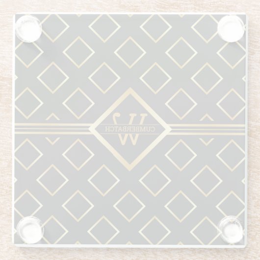 FAUX Gold Geometric Pattern with Monogram on BLACK Glazen Onderzetter (Achterkant)