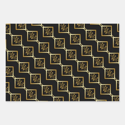 FAUX Gold Geometric Pattern with Monogram on BLACK Inpakpapier Vel (Voorkant 2)