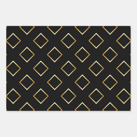 FAUX Gold Geometric Pattern with Monogram on BLACK Inpakpapier Vel (Voorkant)